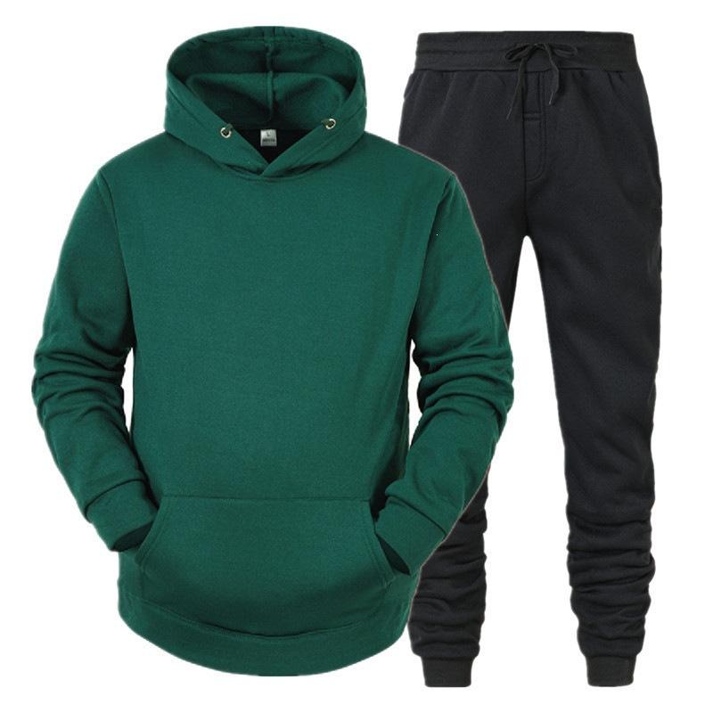 Autumn and winter men's hooded pullover sweater set casual sports hoodie sweater trousers two-piece set