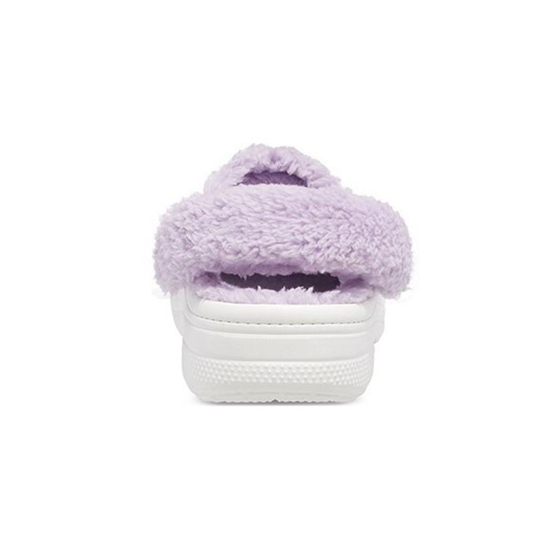 Crocs Classic Baya Lined Fuzz Strap Clog 'White Lila' Unisex (The plush part is not removable)