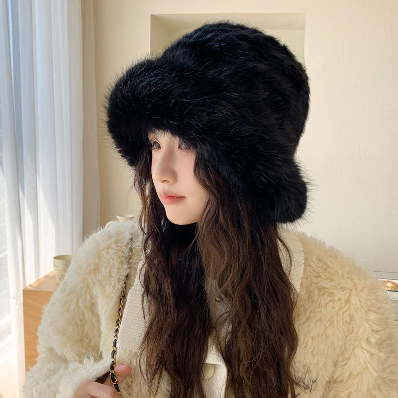 Winter Hat Women's Plush Bucket Hat Fashionable Cold Protection Ear Protection Plush Hat Basin Hat