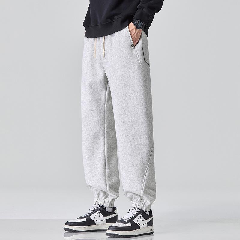 Ins Solid Color Simple Trendy Brand Tied Feet Nine-point Pants Sweatpants Men's Loose and Comfortable Elastic Waist Sports Casual Pants