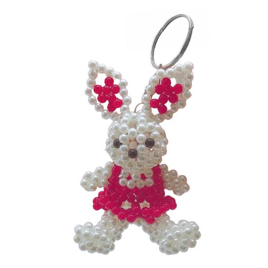 Faux Pearl Bear Rabbit Keychain Pendant Handmade Braided Lightweight Charm Key Chain Backpack Bag Accessory