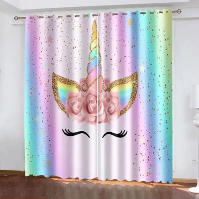 2 Panels Rainbow Horse Unicorn Light-filtering Curtains Kids Room Curtains Boys Girls Bedroom Living Room Decorative Curtains
