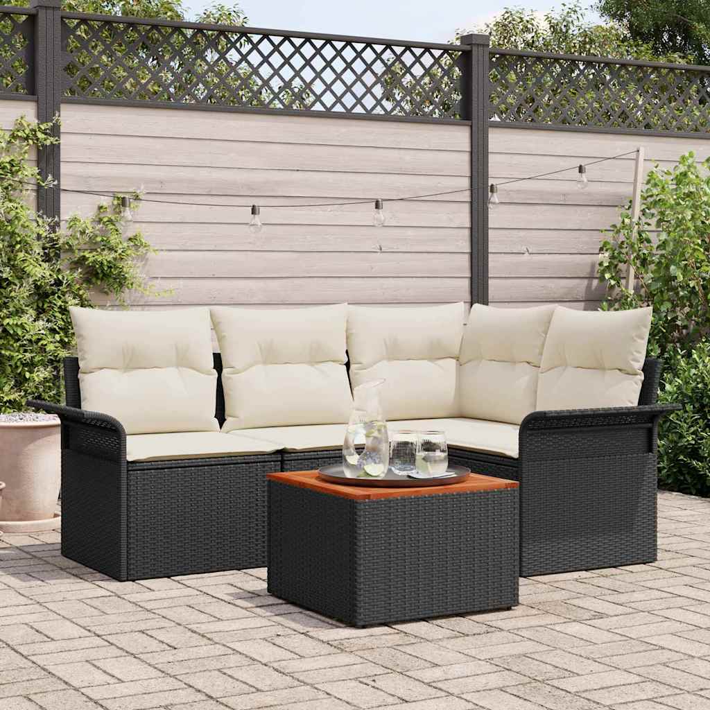 Garden Sofa Set with Storage 5 pcs Black and Cream Poly Rattan