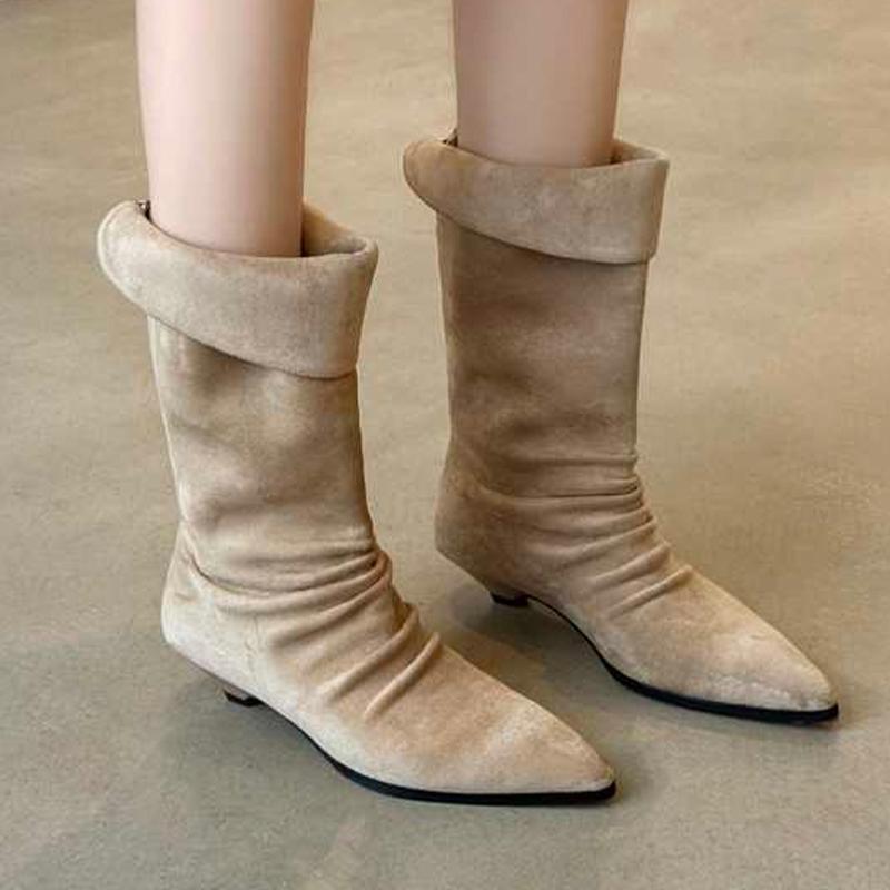 Fashion Pointed Toe Women's Boots Suede Fashion Heeled Shoes Winter Dress Luxury Designer Boots 2025 New Trend Elegant Botas Para Muje