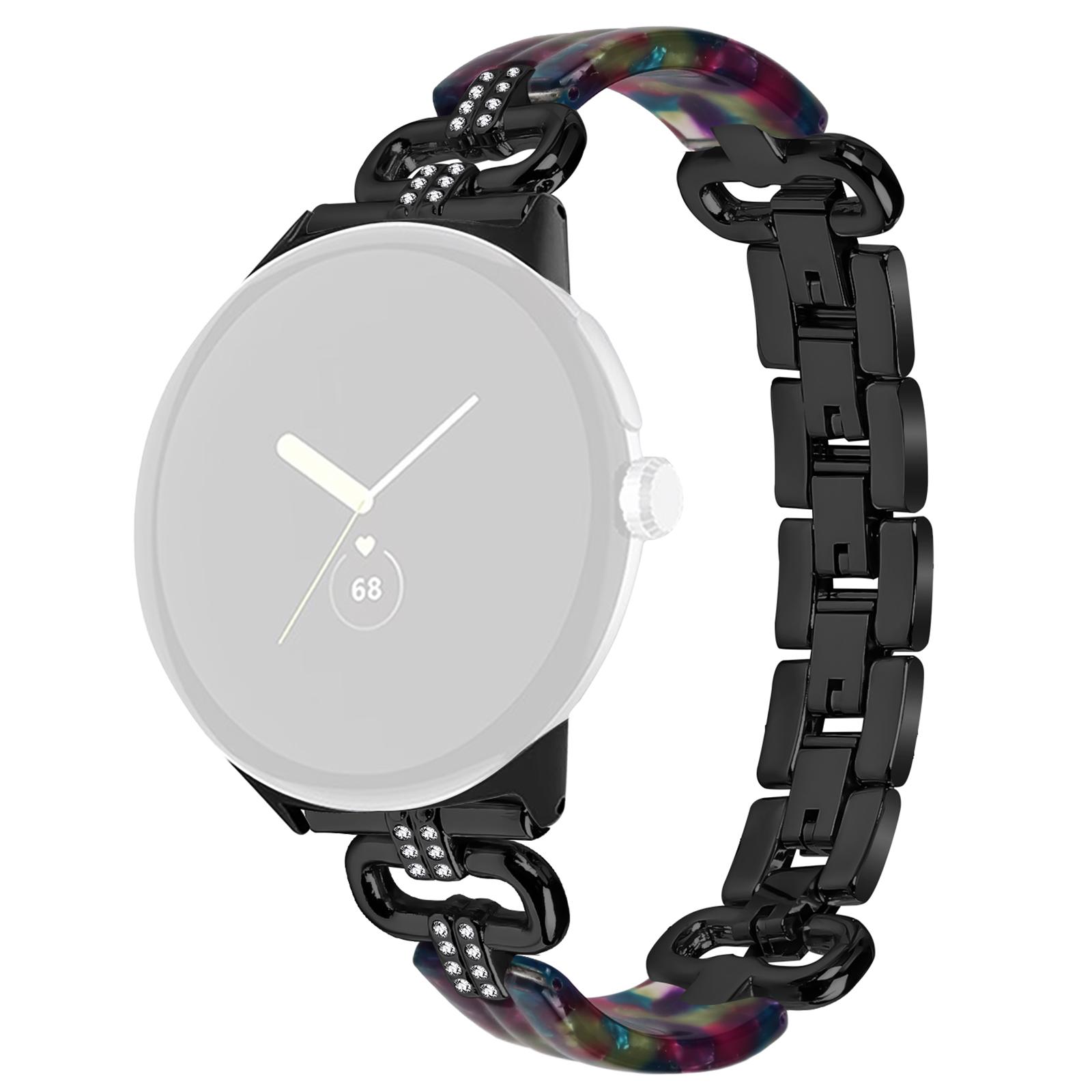 

For Google Pixel Watch 3 41mm/Watch 2/Pixel Watch Bracelet Strap Resin+Rhinestone Watch Band Black