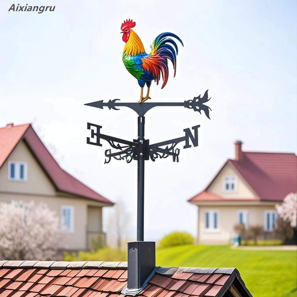 Flower Rooster Wind Vane, Outdoor Garden Decoration, New Metal Wind Vane, Riverbank Chicken Coop Fence Roof Festival Decoration