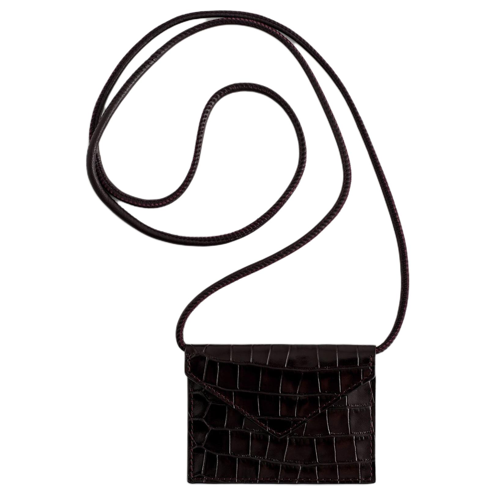 COS Crocodile Pattern Snap Leather Card Holder Crossbody Bag Women bags Dark-Brown 1300315002 Dark Brown