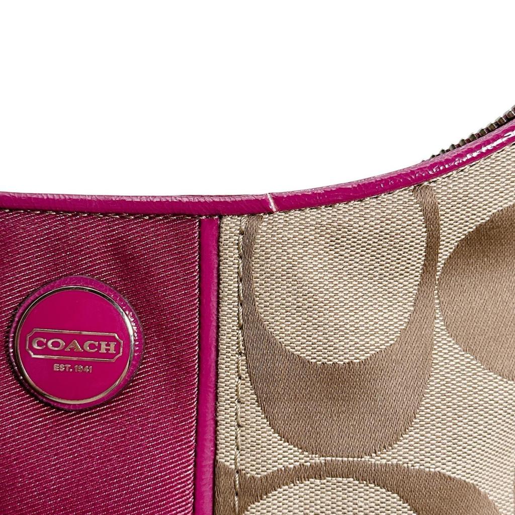 Coach Signature Shoulder Bag Canvas Brown Women F21873 Used