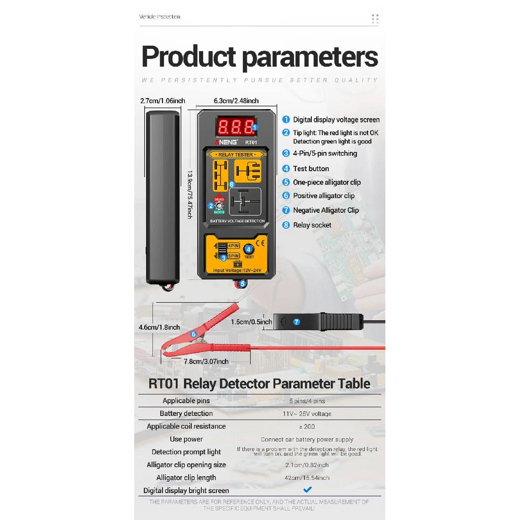 Relay Detector 11-25V ANENG RT01 Digital Universal 4/5 Pins Car Battery Vehicle Detection Digital Display Voltage Battery Tester