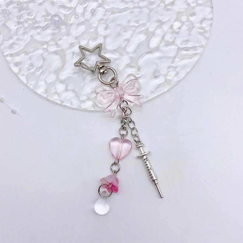 Star Heart Bowknot Pendant Phone Charm Hangings Rope Sweet Phone Chain Strap Bag Decoration Lanyard Keychain Accessory