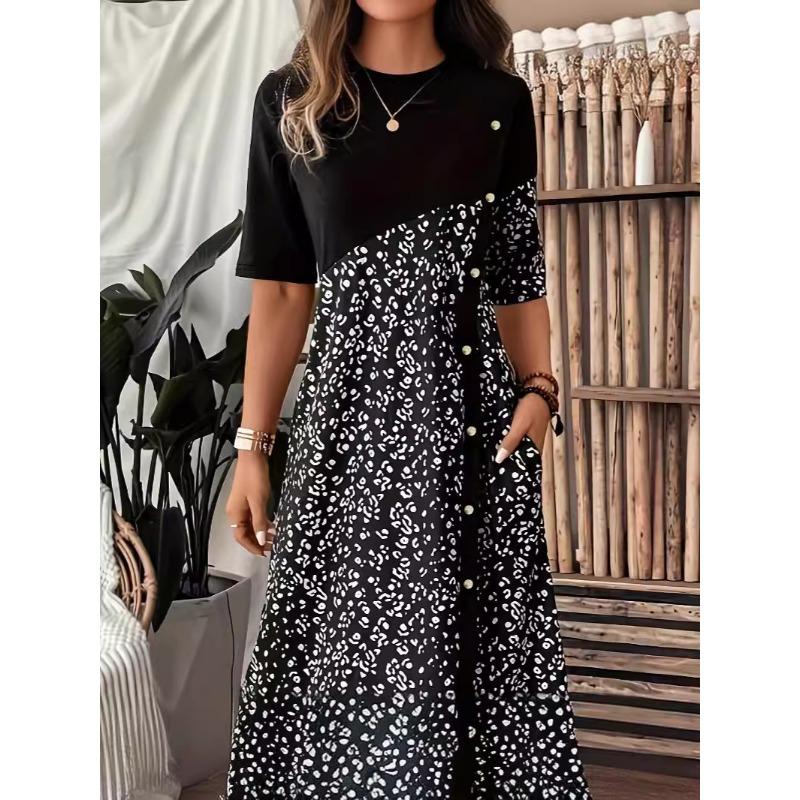 IHUASU Fashion Summer Spring  Short Sleeve O-Neck Casual Dresses