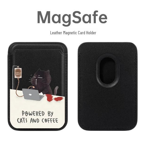 Cat Cafe MAGsafe Leather Card Holder for Apple Phone – Magnetic, Convenient Access Case