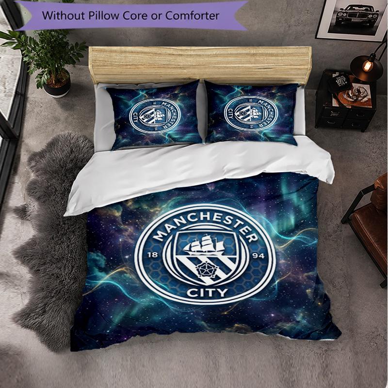 Set Lenzuola Manchester City Modello 3 Pezzi Morbida Copripiumino in Microfibra con Federe per Camera da Letto
