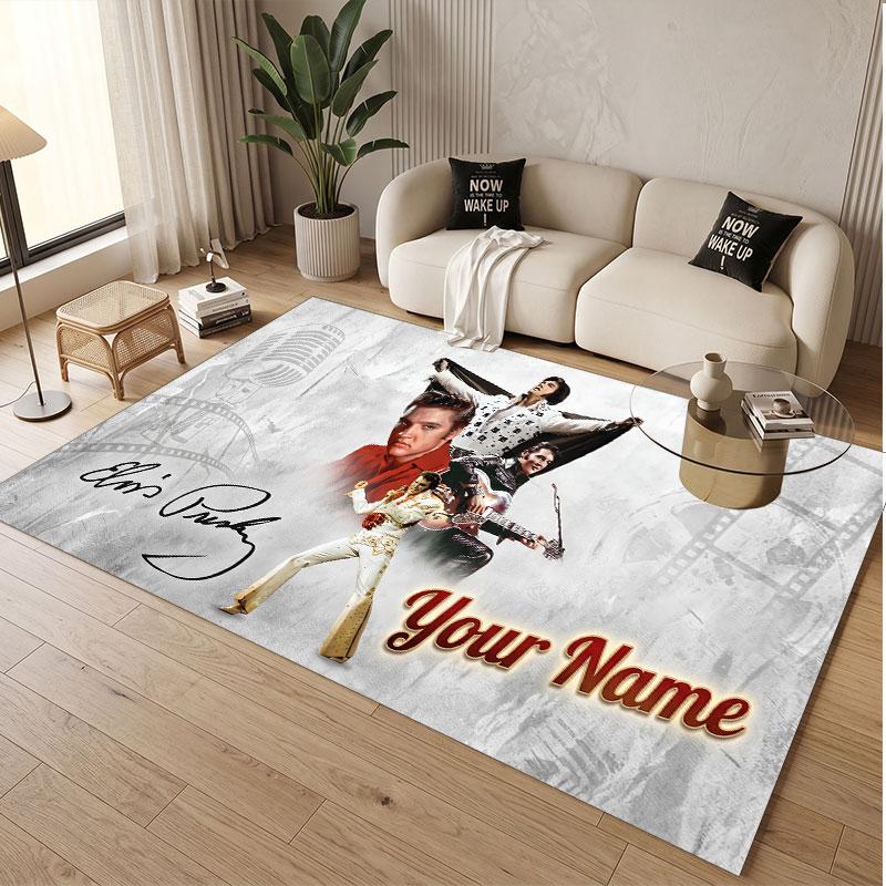 Tappeto Personalizzato Elvis Presley Stampa Motivo Nome Testo Morbido Antiscivolo Tappeto per Pavimento per Decorazione Interna Casa