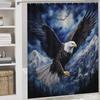Balkabağı Kartalı Duş Perdesi Setleri Halılarla 4 Parça, Banyo Tuvalet Banyo Paspası için Dekor, 3D Baskı, Mavi Soyut Yabani Hayvan Vatansever Kuş Polyester