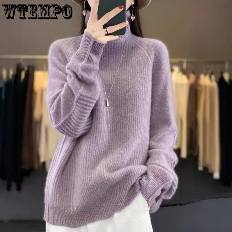 Loose Sweaters for Women's Wear In Autumn and Winter Fashionable Turtleneck Knitted Sweaters Solid-color Long-sleeved Casual Pullovers