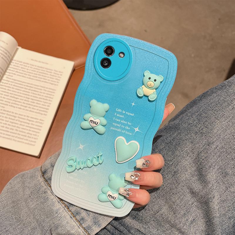 For Samsung Galaxy A02 M02 A03 A03S A10S A11 M11 A12 M12 4G Case Soft Silicone Casing Waves Back Cover 3D Stereoscopic Cute Bear Phone Case