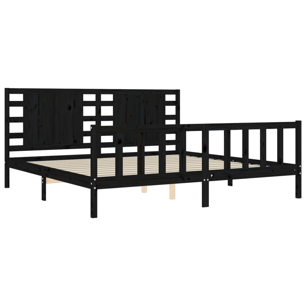 vidaXL Massivholzbett mit Kopfteil Schwarz 200x200 cm