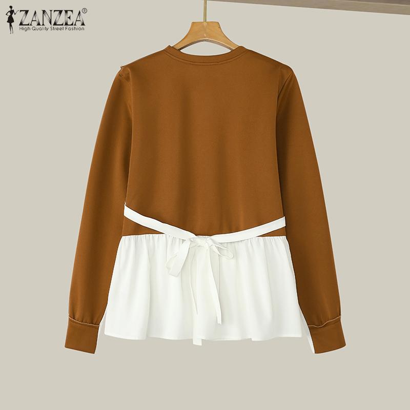 ZANZEA Women Vintage U-Neck Long Sleeve Fake Two Piece Pullover Sweaters