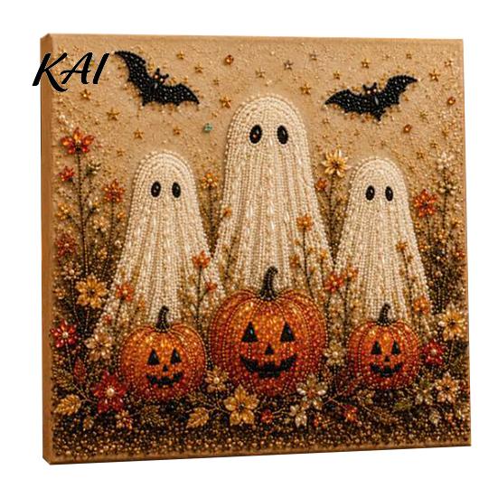 Juvelierte Wanddekoration Halloween Kunst mit Kunstperlen DIY-Set, Gruselig Süßes 3D Perlenmalerei Basteln Dunkle Ästhetik Basteln für Erwachsene Anfänger, Saisonal