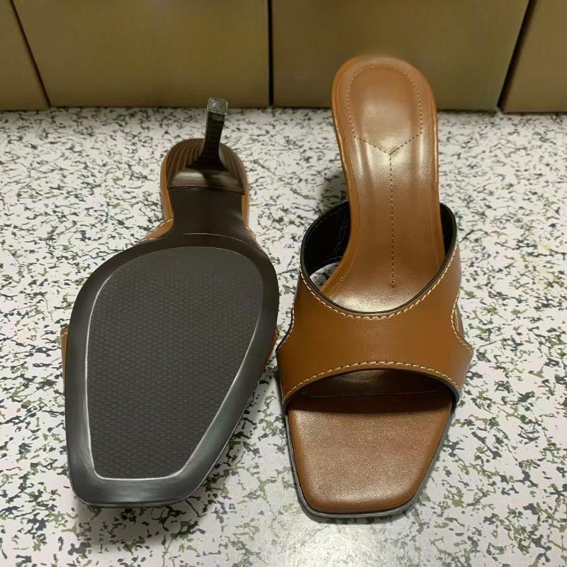 Summer Women High Heeled Sandals Open Toe Vintage Brown Pu Leather Outdoor Ladies Casual Stilettos Mules Shoes