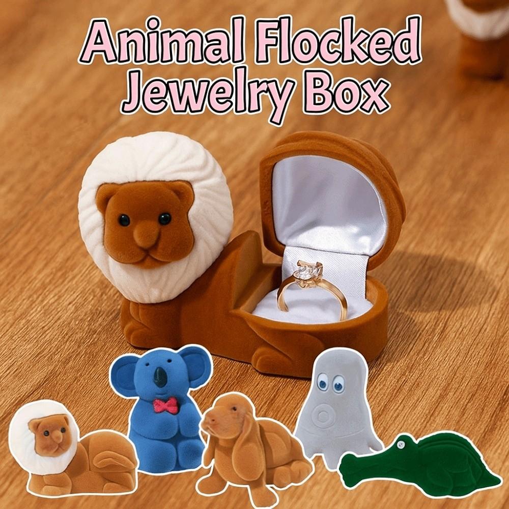 Lion Animal Flocked Jewelry Box Crocodile Koala Necklace Organizer Storage Puppy Ring Box  Propose