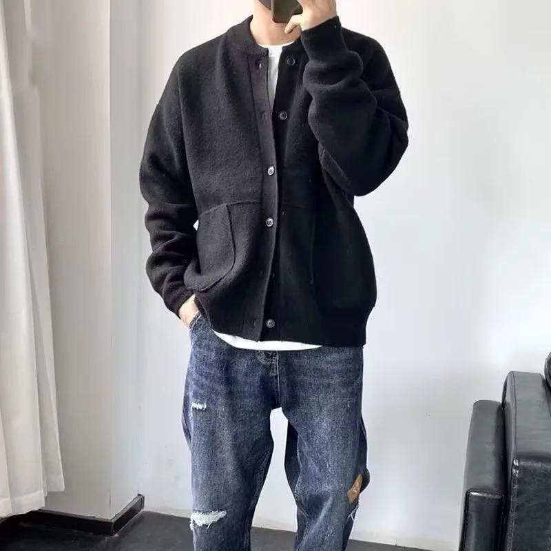 Autumn Men's Knitted Cardigan Sweater Casual Pure Color Lazy Fashion Youth Versatile Knitwear Coat