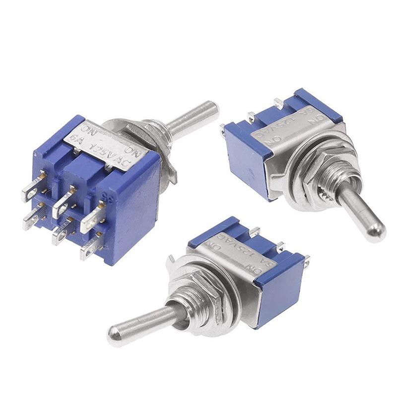Miniature Lever Toggle Switch Single Pole Double Throw On-Off-On /On-On 120Vac 6A 1/4 Inch Mounting Mts-202