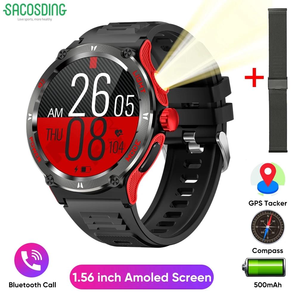 SACOSDING Military Smart Watches for Men Women Tactical Smartwatch with LED Flashlight 3ATM Waterproof Sports Fitness Tracker with Compass