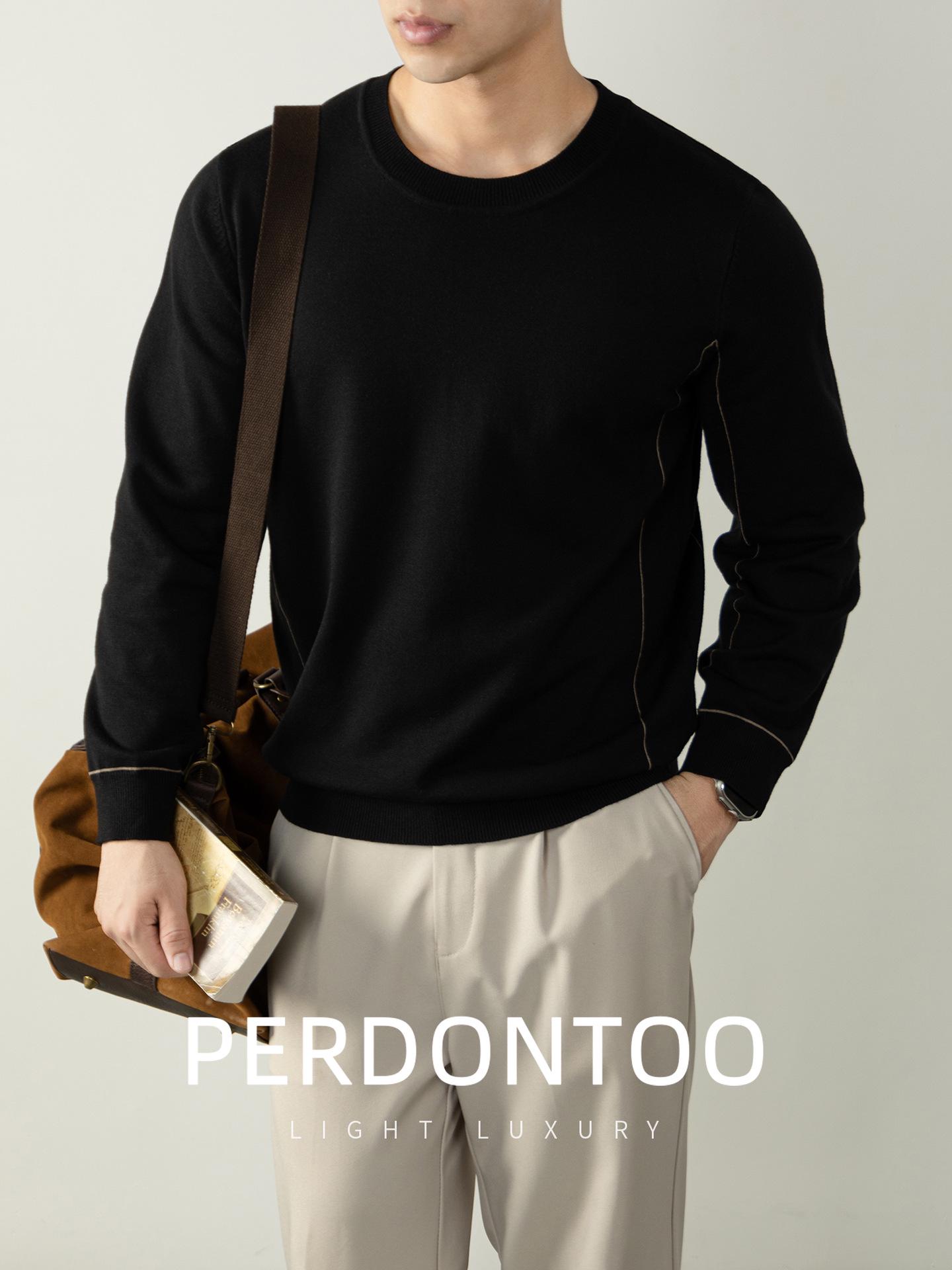 Men s Premium Round Neck Solid Color Long Sleeve Knitwear, Natural Sheep Wool & Lenzing Modal 4XL чёрный