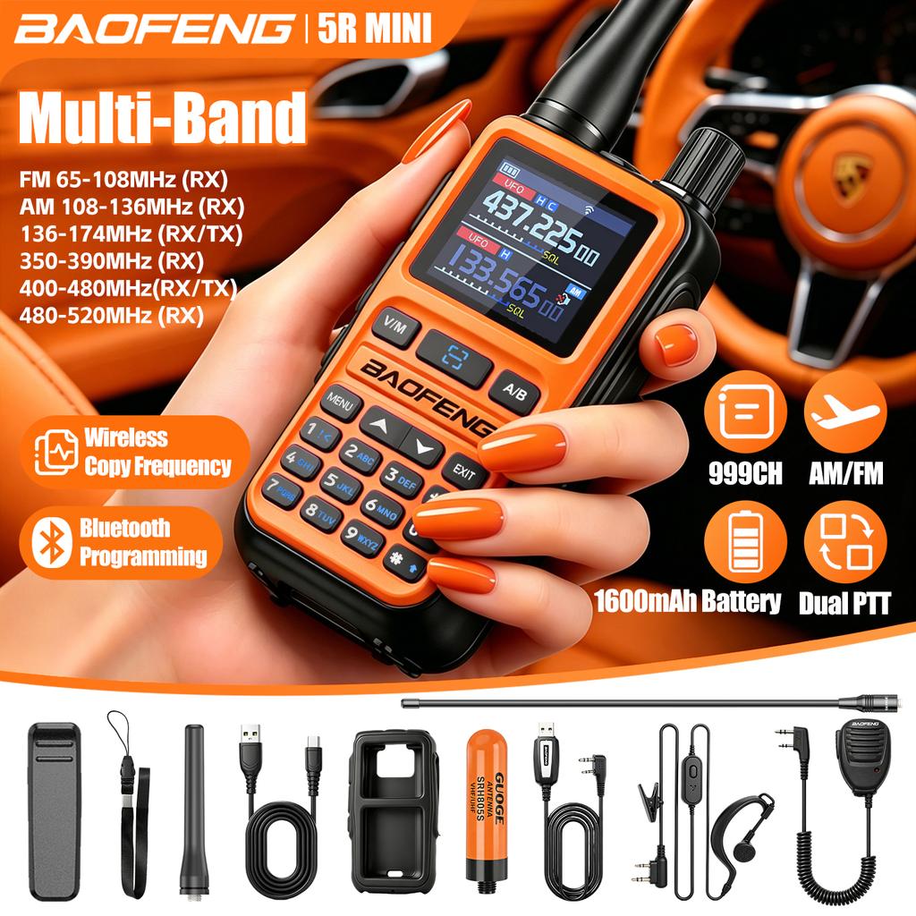 Baofeng 5Rmini Walkie-Talkie Bluetooth Programming Aviation Receiver Dual PTT Transmitter Key Outdoor Travel Baofeng Handheld RA