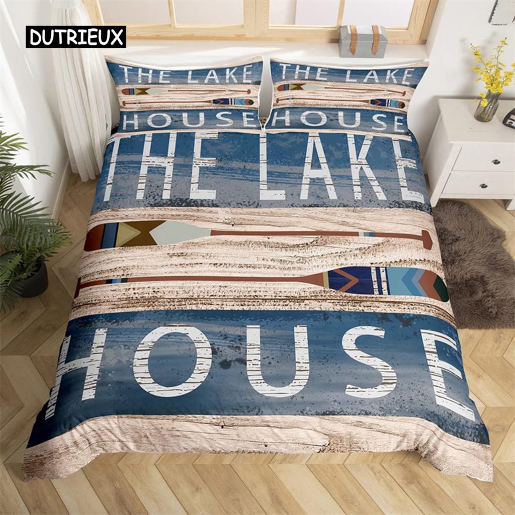 

Пододеяльник Paddle Set Rustic Комплект постельного белья из полиэстера Lake House Wooden Stripe Одеяло Покрывало Nautical Lake Quilt Cover Спальня EU single(135x200cm)