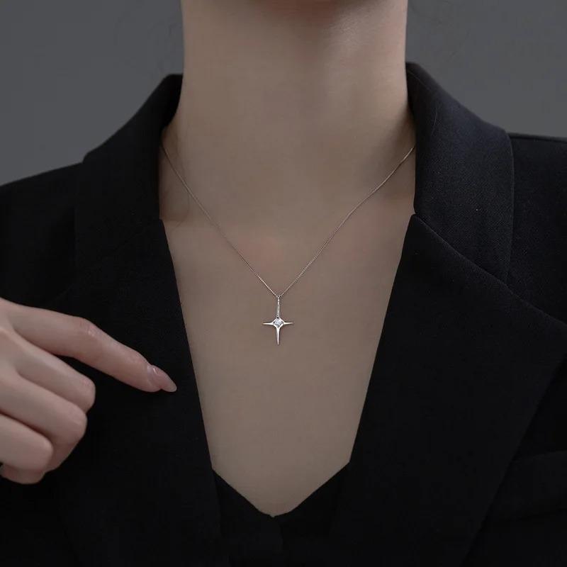 925 Silver Necklace Cute Five Pointed Star Smile Dimple Pendant for Women Girl Jewelry Gift