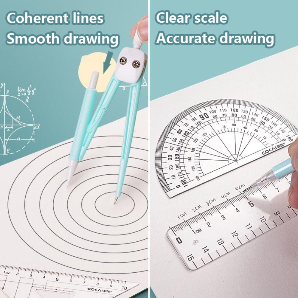 9PCS/Set Eraser Ruler Set Transparent Measuring Ruler Multi-Function Protractor  School Office