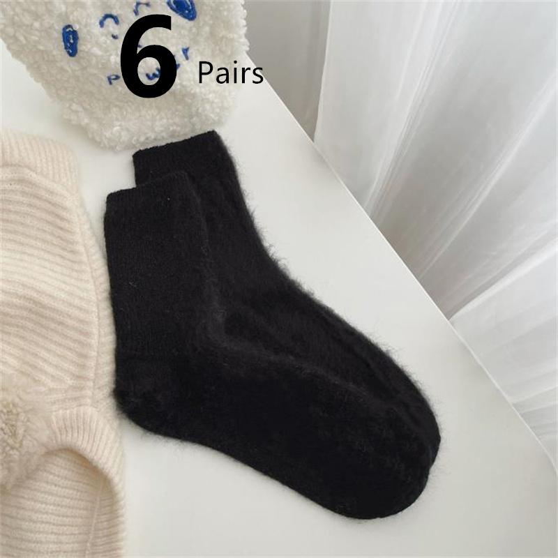 6 par Myke Angora Crew Sokker Pastellfarge Vintersokker dame Vinter Tykke Ensfarvede Tubesokker Varme Vintersokker Nyttårssokker
