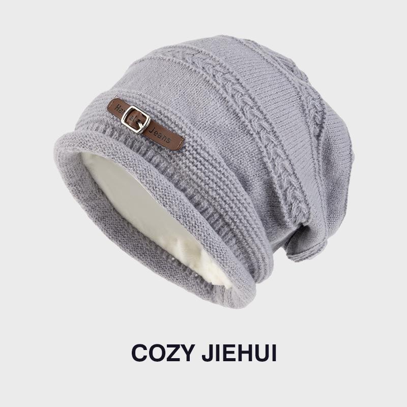 Autumn and winter knitted headgear, foreign style, fashionable and loose, big head circumference, confinement hat, stacking hat, new velvet hat