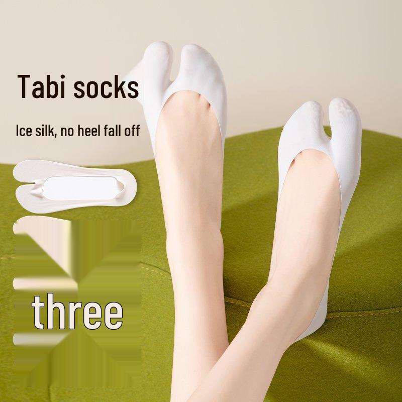 Women's Low-Cut Split-Toe Ice Silk Socks with Non-Slip Heel and Cotton Sole
