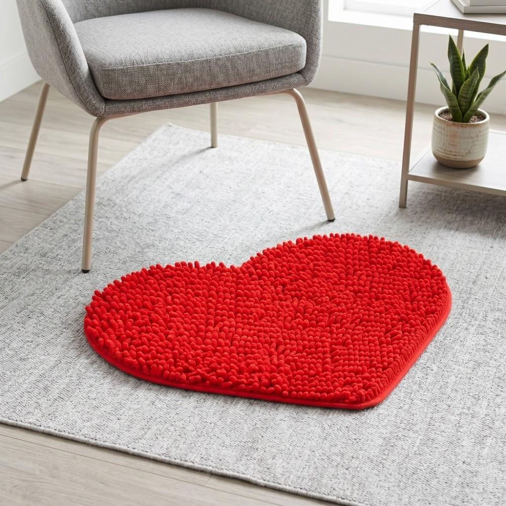 Chenille Red Heart Shaped Chenille Floor Mat  Balcony Indoor Decorative Heart-shaped Carpet