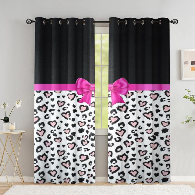 

Шторы с леопардовым принтом для гостиной, роскошные плотные шторы принцессы с розовым бантом для спальни, занавески с зеброй для окон W122.5 X H214cm X 2