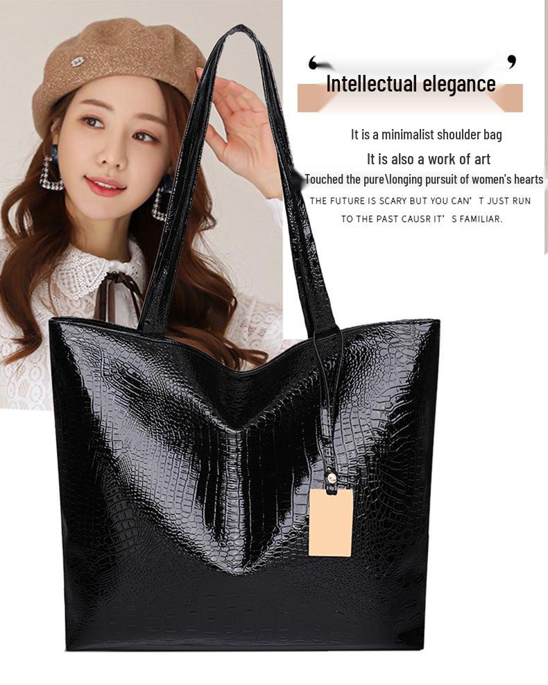 2025 Crocodile-Pattern PU Leather Shoulder Tote Bag - Large Capacity, Women's Fashion Retro Handbag
