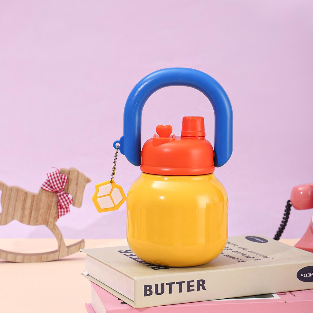 650ml 316 Stainless Steel Big Belly Insulated Bottle Portable Double-Wall Vacuum Thermos, Dual Drinking Spout Handle Water Cup