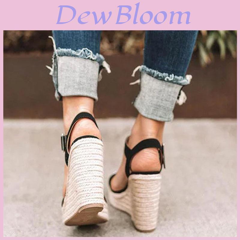 Elegant Summer Hemp Ladies Peep Toe Rope Wedge Sandals With Buckle Ankle Strap