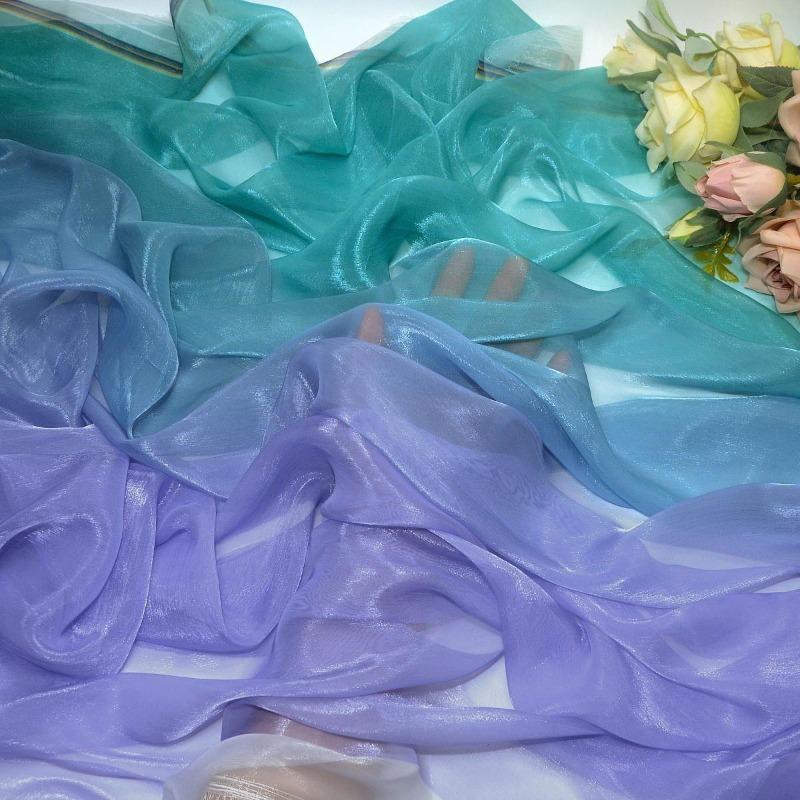 3/5/10m Multicolor Gradient Silk-Crepe Chiffon Fabric for Handmade DIY Sewing Hanfu Apparel Making Wedding Decoration