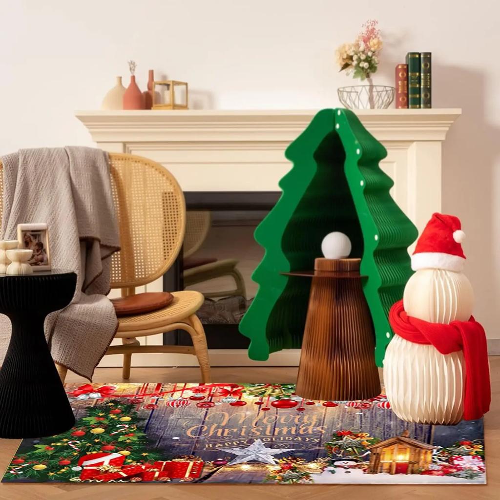 Christmas Tree Rug Non-slip Soft Crystal Pile Rug Bathroom Doormat Living Room Entrance Rug Hallway Home Decorations
