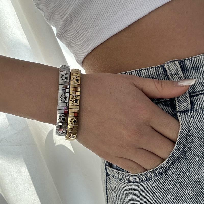 Mode Katzenpfote Hund Kirsche Italienische Charms Armband Edelstahl Elastisch Klobig Punk Armreif Herren Damen DIY Schmuckherstellung Geschenke