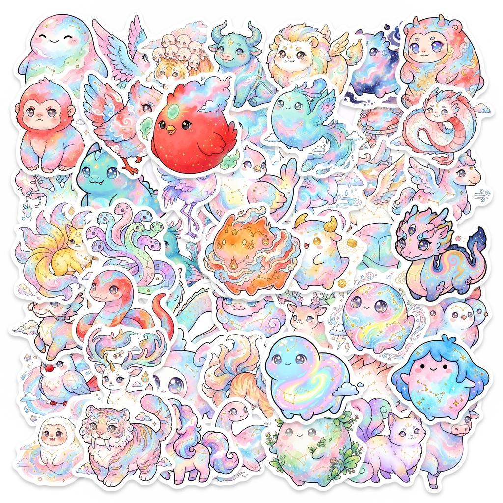 50/100 Pcs Dreamy Watercolor Mythical Animal Theme Stickers DIY for Scrapbook Cup Phone Reward Aesthetic Decor Waterproof Decals