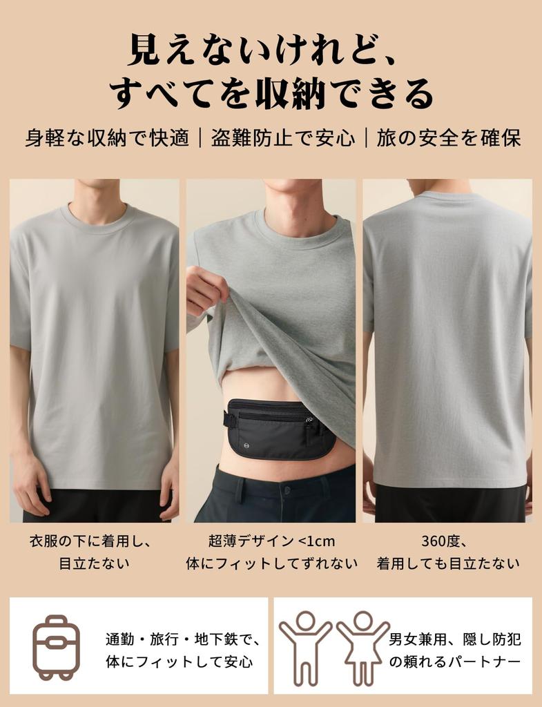 Mellbree Security Waist RFID Skimming Secret Travel Pouch for Convenient Travel Item Pouch, Pouch, Prevention, Anti-Pickpocket, Pouch, Slim,