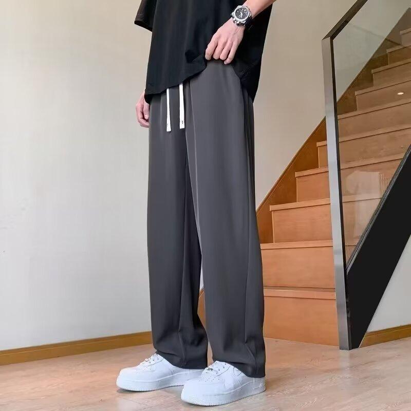 Casual pants men's summer new ice silk men's casual pants straight high-end American popular slim-fit pants