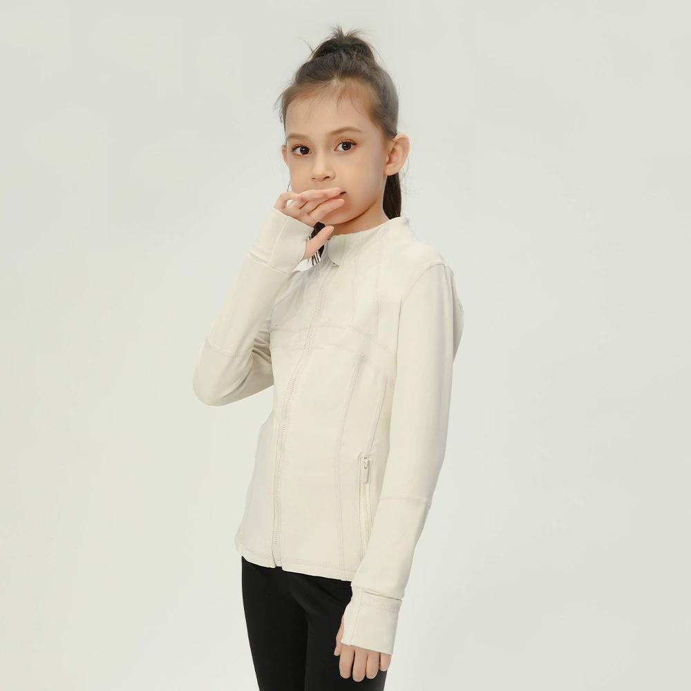 Ropa Deportiva de Yoga Delgada de Primavera para Niñas, Top Ajustado Simple de Color Sólido con Cuello Mao