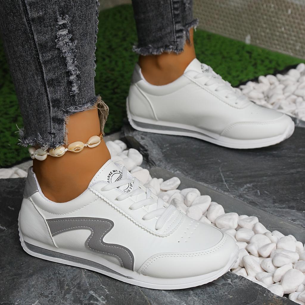 2025 New Spring and Autumn Breathable Color Blocking Fashion White Student Sports Casual Flat Single Shoes